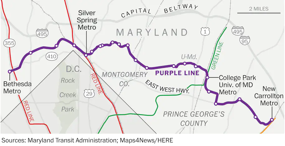 Map of Purple Line Corridor in Maine
